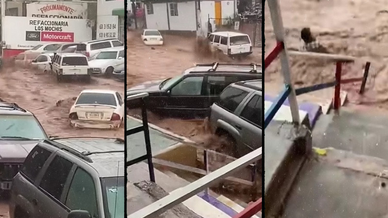 Corriente de agua arrastra a mujer durante fuertes lluvias en Nogales, Sonora 