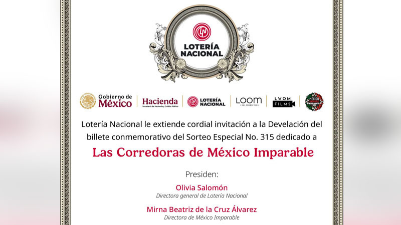 Próximo miércoles Lotería Nacional devela billete conmemorativo de Las Corredoras de México Imparable 