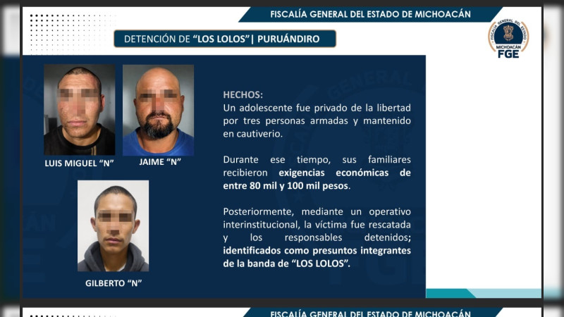 Desarticulan en Puruándiro, Michoacán, a banda de secuestradores "Los Lolos"; rescataron con vida a un adolescente 