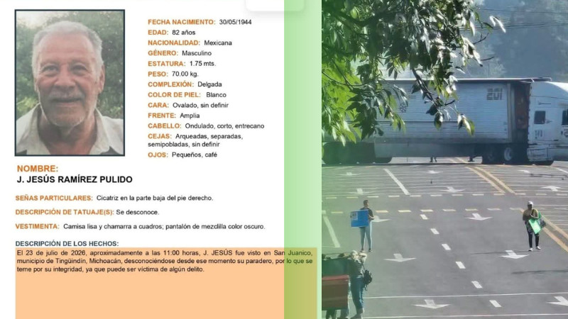 Bloquean carretera Los Reyes–Zamora para exigir la búsqueda de adulto mayor desaparecido 
