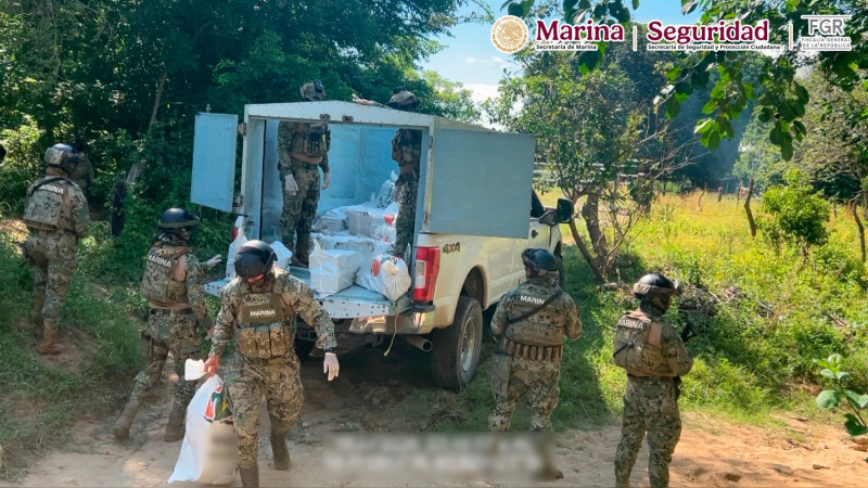 Marina asegura más de 800 kilos de estupefaciente en Tonalá, Chiapas; golpe financiero supera los 181 millones de pesos 