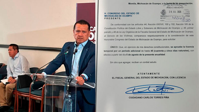 Presenta Torres Piña petición para que el Congreso del Estado amplíe su licencia como fiscal 