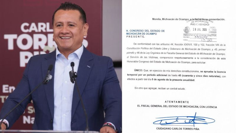 Carlos Torres Piña solicita al Congreso ampliar por 45 días su licencia, continuará recorridos a ras de tierra 