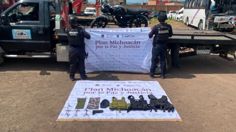 Desmantelan campamento clandestino en Puruándiro, Michoacán; aseguran equipo táctico y una motocicleta alterada 