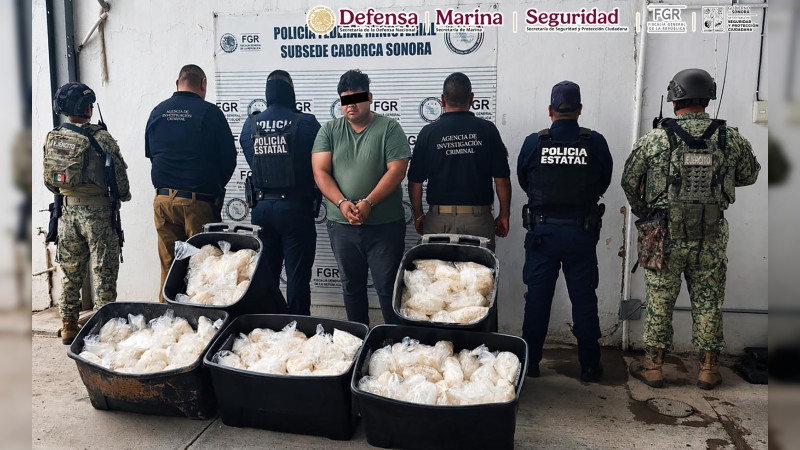 Decomisan 200 kilos de estupefaciente ocultos en camion de paquetería en Sonora; hay un detenido 