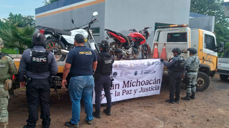 En Uruapan, Michoacán asegura la GC un automóvil y tres motocicletas, hay un detenido  