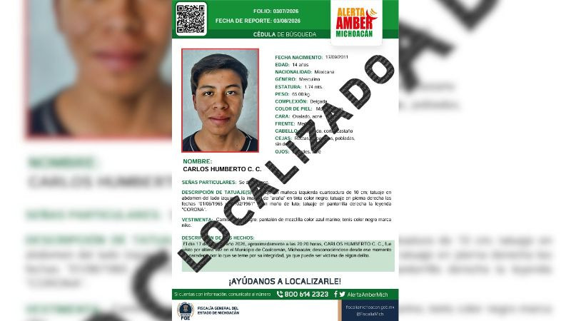 Localizan con vida a adolescente reportado como desaparecido en Coalcomán, Michoacán 
