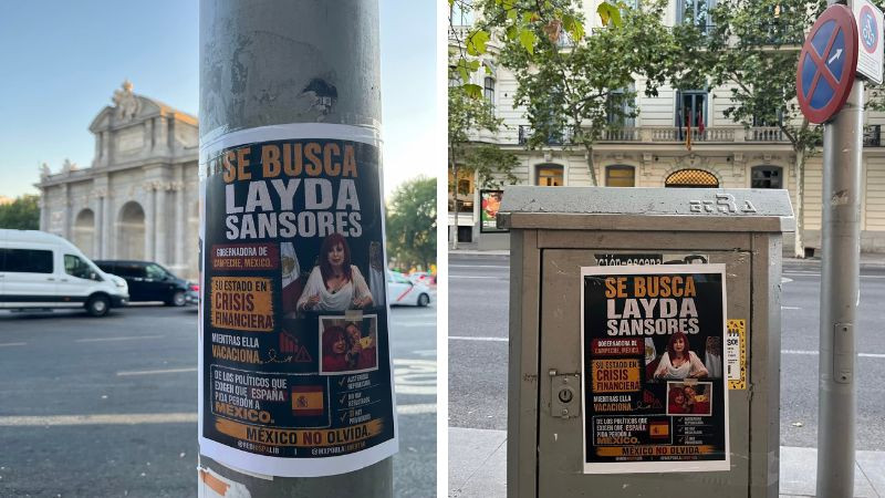 Colocan en Madrid carteles contra Layda Sansores por viaje a España 