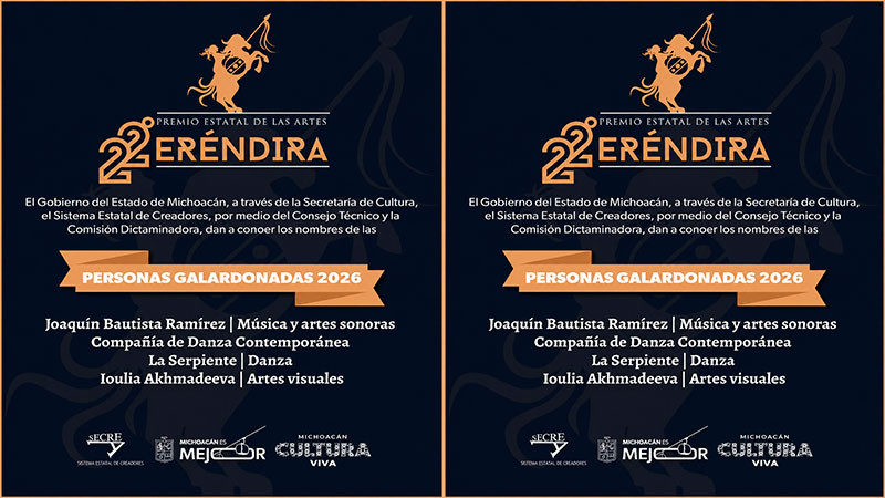 Secum da a conocer a las y los ganadores del Premio Estatal de las Artes Eréndira 2026 