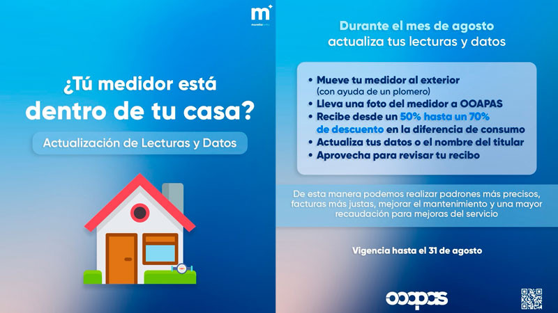 Ooapas  invita a actualizar datos del medidor y acceder a descuentos durante agosto 