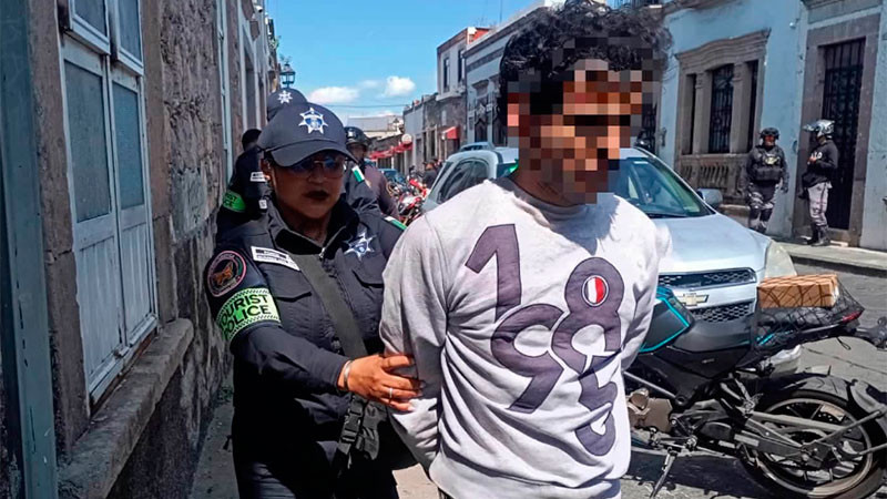 Detiene la GC en Morelia, Michoacán a presunto ladrón en el Centro Histórico 