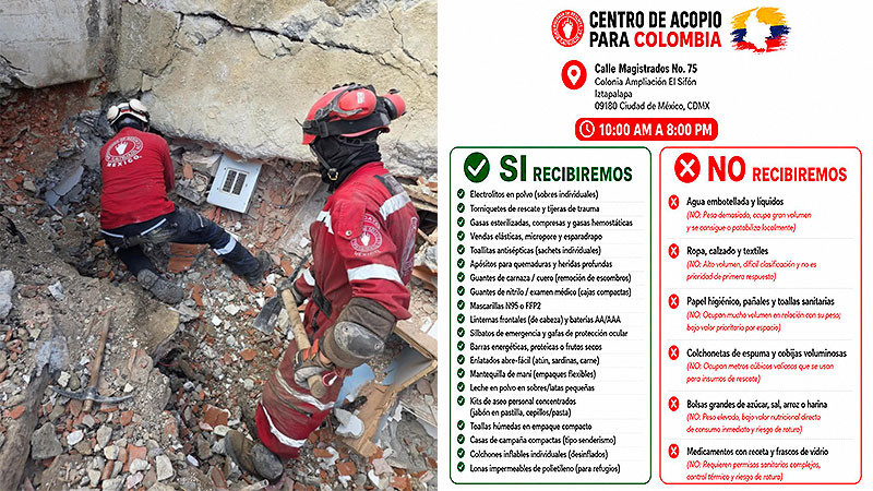 Topos Tlatelolco descartan despliegue en Colombia y llaman a donar para enviar insumos tras terremoto 