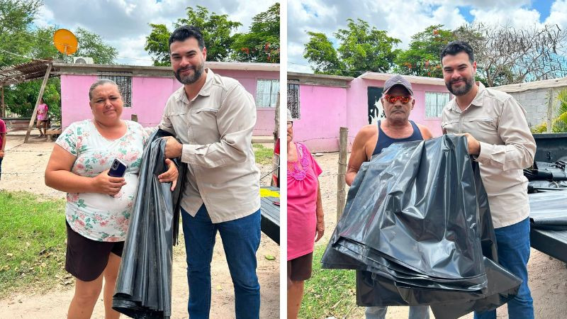 Diputado de Morena entrega hule para proteger viviendas de las lluvias en Sinaloa 