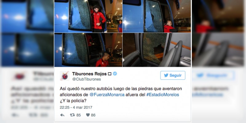 Veracruz asegura que aficionados de Morelia apedrearon su camión  - Foto 0 