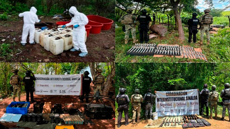 Aseguran laboratorio clandestino y arsenal de alto poder en diversos municipios de Sinaloa 