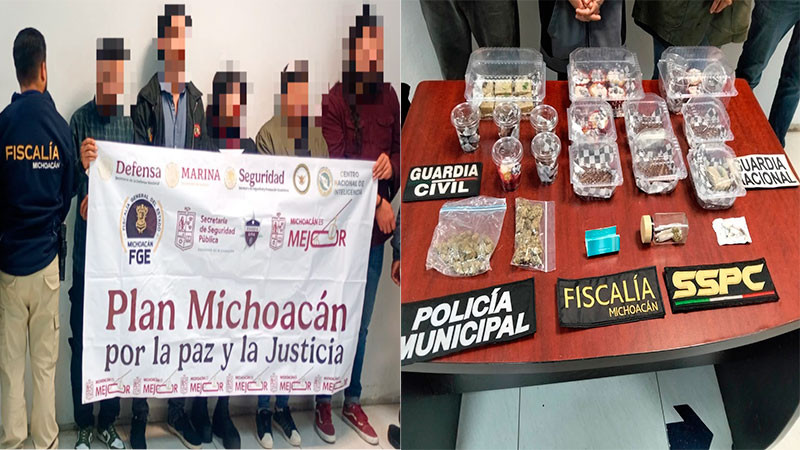 En Uruapan, Michoacán detienen a cinco personas y aseguran productos presuntamente elaborados con hierba verde 