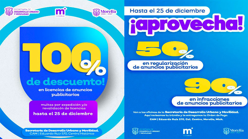  Gobierno de Morelia ofrece descuentos de hasta 100% para regularizar anuncios publicitarios 