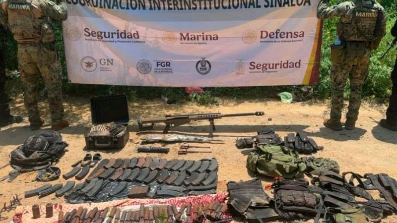 Incautan arsenal, munición, explosivos, equipo táctico y estupefacientes en Concordia, Sinaloa 