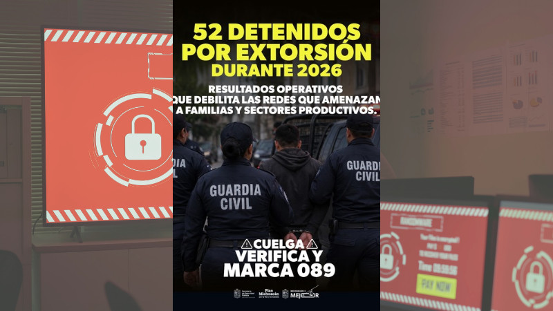 Estrategia “Cancela la Extorsión” logra la detención de 52 personas en 2026 