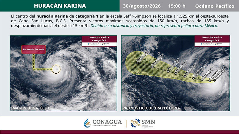 Huracán Karina avanza por el Pacífico; autoridades mantienen vigilancia sobre su trayectoria 