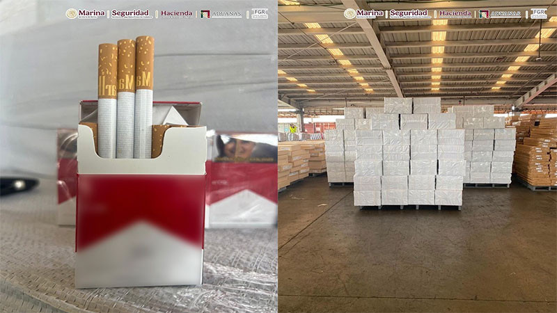 Marina y ANAM aseguran más de 554 mil cajetillas de cigarros en Lázaro Cárdenas, Michoacán  