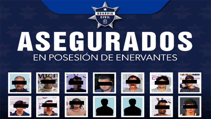 Tras operativos en Michoacán durante el fin de semana, fueron detenidas 14 personas en posesión de estupefacientes 