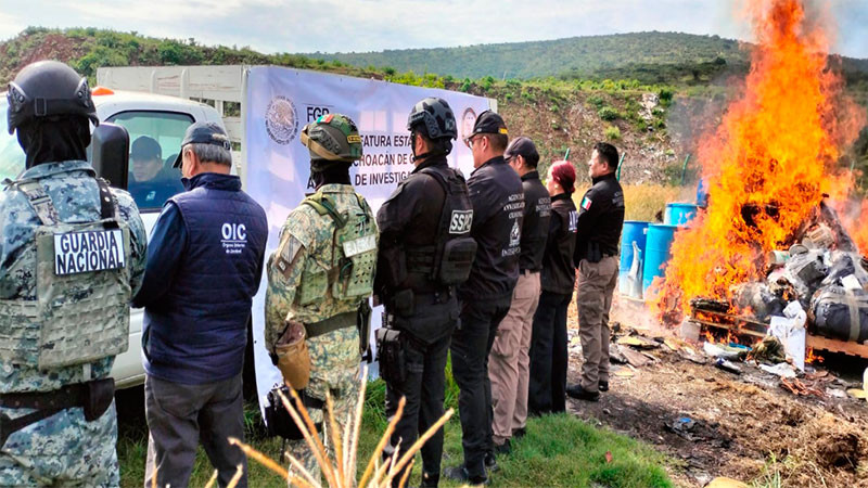 Destruyen autoridades federales más de 600 kilos de estupefacientes y objetos de delito en Morelia, Michoacán 