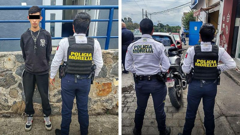 Policía Morelia detiene a motociclista con moto robada en Villas del Pedregal 