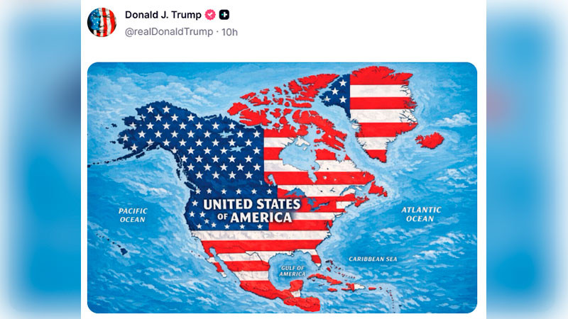 Trump provoca polémica al difundir mapa que muestra a México como parte de EU; Sheinbaum defiende soberanía 