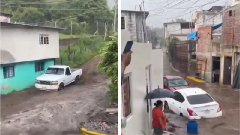 Intensa lluvia provoca inundaciones y arrastra vehículos en Tancítaro, Michoacán 