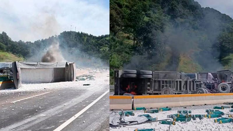 Vuelca tráiler cargado con cal en la Siglo XXI, la rúa está cerrada 