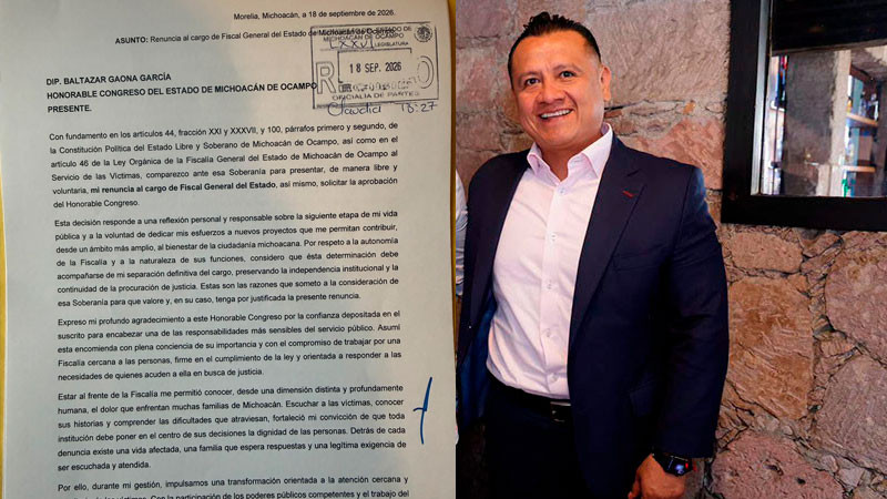 Carlos Torres Piña presenta renuncia a la Fiscalía de Michoacán 