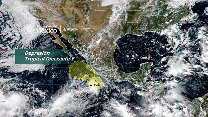 Depresión tropical 17-E mantiene vigilancia en el Pacífico; podría alcanzar huracán categoría 3 en costas de Guerrero 
