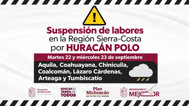 Se suspenden clases en 7 municipios de la Región Sierra Costa por huracán "Polo" 