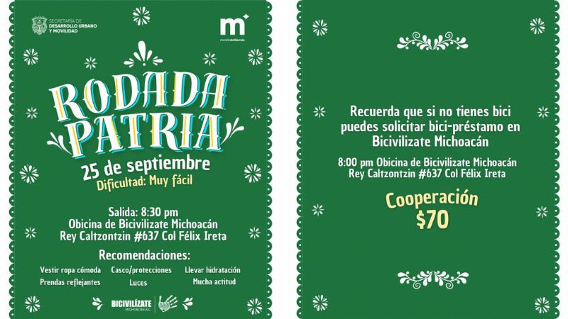 Gobierno de Morelia invita a participar en la Rodada Patria 