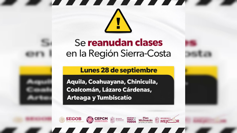 Este lunes se reanudan clases en la región Sierra-Costa de Michoacán: SEE 