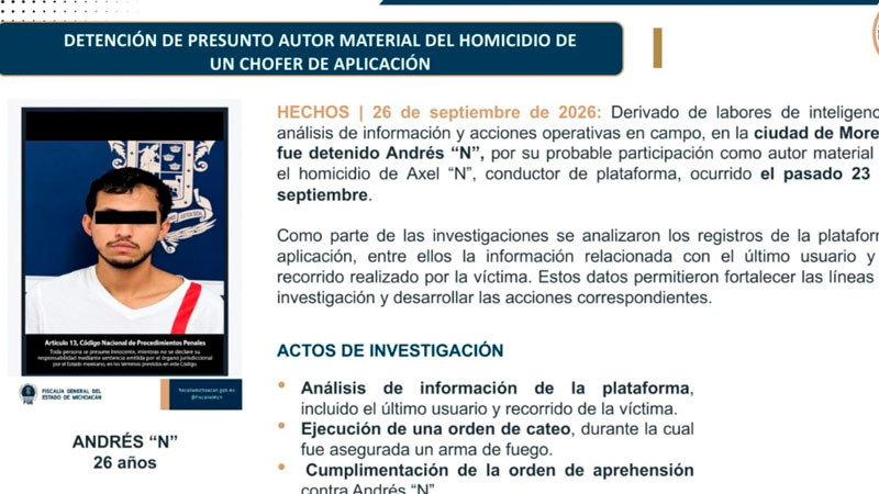 Asesino de chofer de Uber también estaba en la plataforma: FGE Michoacán 
