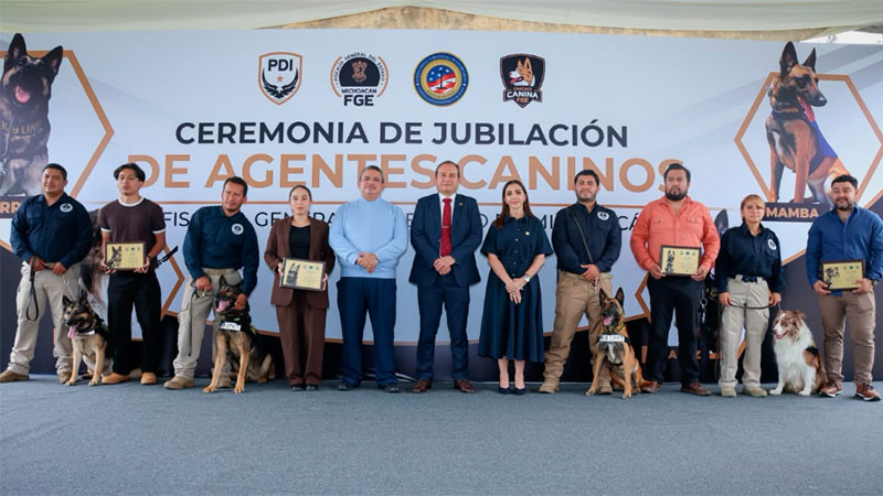 Encabeza Israel Vega Rodríguez Ceremonia de Jubilación de Agentes Caninos de la FGE de Michoacán  