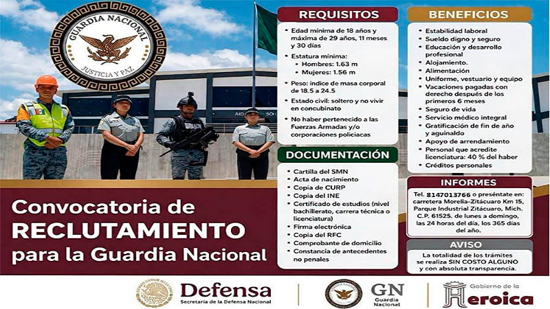 Ayuntamiento de Zitácuaro invita a participar en convocatoria de reclutamiento de la Guardia Nacional 