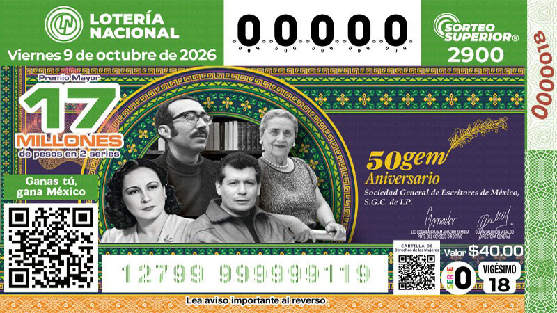 Sociedad de Escritores de México es reconocida con billete de Lotería Nacional que inscribe el 50 aniversario de su fundación 
