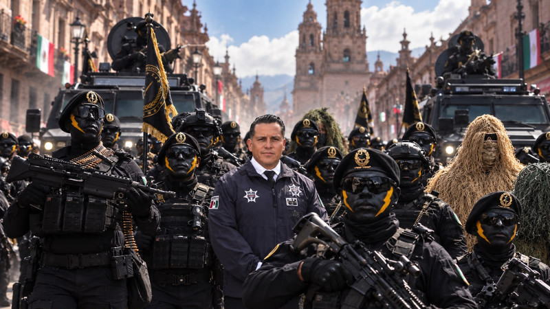 Cruz Medina muestra en aniversario del Generalísimo Morelos una nueva Guardia Civil: GOE, blindados y poder táctico para proteger a Michoacán  