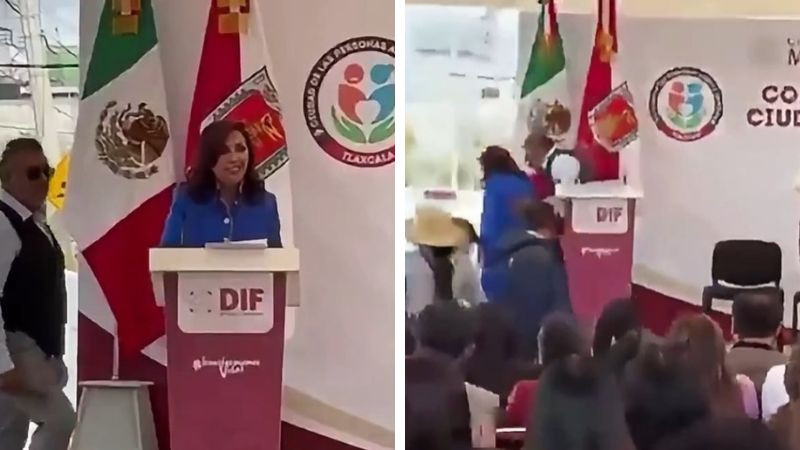 Protesta campesina obliga a cambiar salida de Lorena Cuéllar en Calpulalpan 