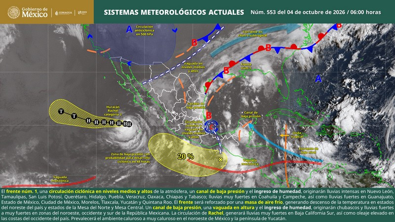 Continuaran lluvias intensas en parte del país 