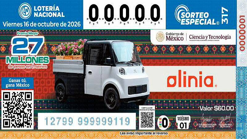 Develan billete de Lotería que reconoce al proyecto Olinia y las capacidades científicas de México 