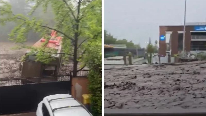 Aluvión arrastra vehículos y autobuses tras fuertes lluvias en Santiago de Chile 