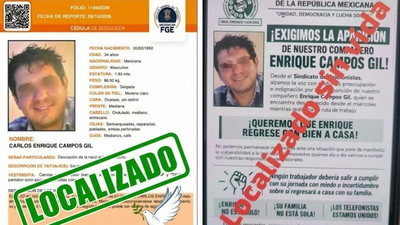 Localizan sin vida a trabajador de Telmex desaparecido en Michoacán 