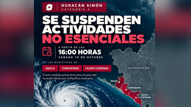 Se suspenden actividades no esenciales en LC, Aquila y Coahuayana por huracán “Simon” 