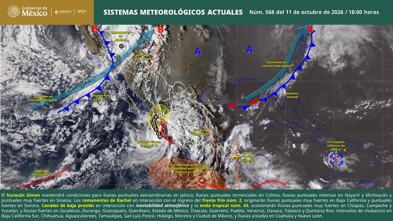 Simón se mantiene como huracán de categoría 3 frente a las costas de Jalisco 