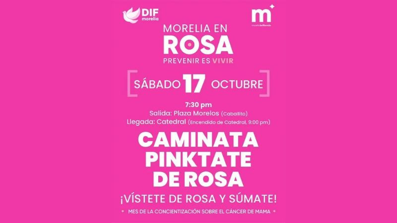 DIF Morelia invita a sumarse esta noche a la Caminata Pinktate de Rosa 