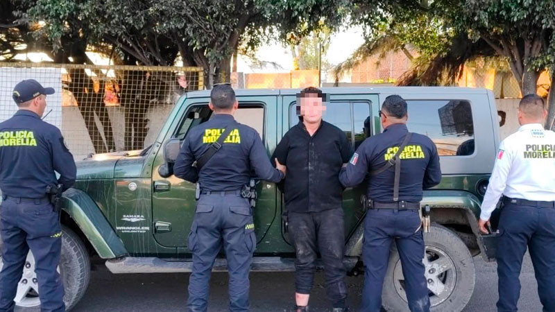 Policía Morelia aprehende a sujeto en posesión de arma de fuego y vehículo robado 